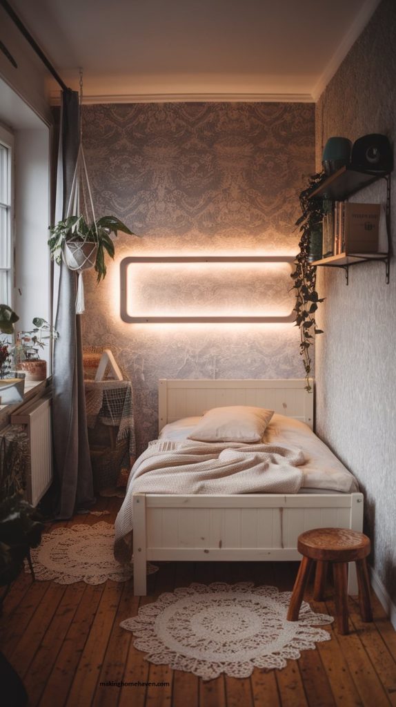 small bedroom with LED