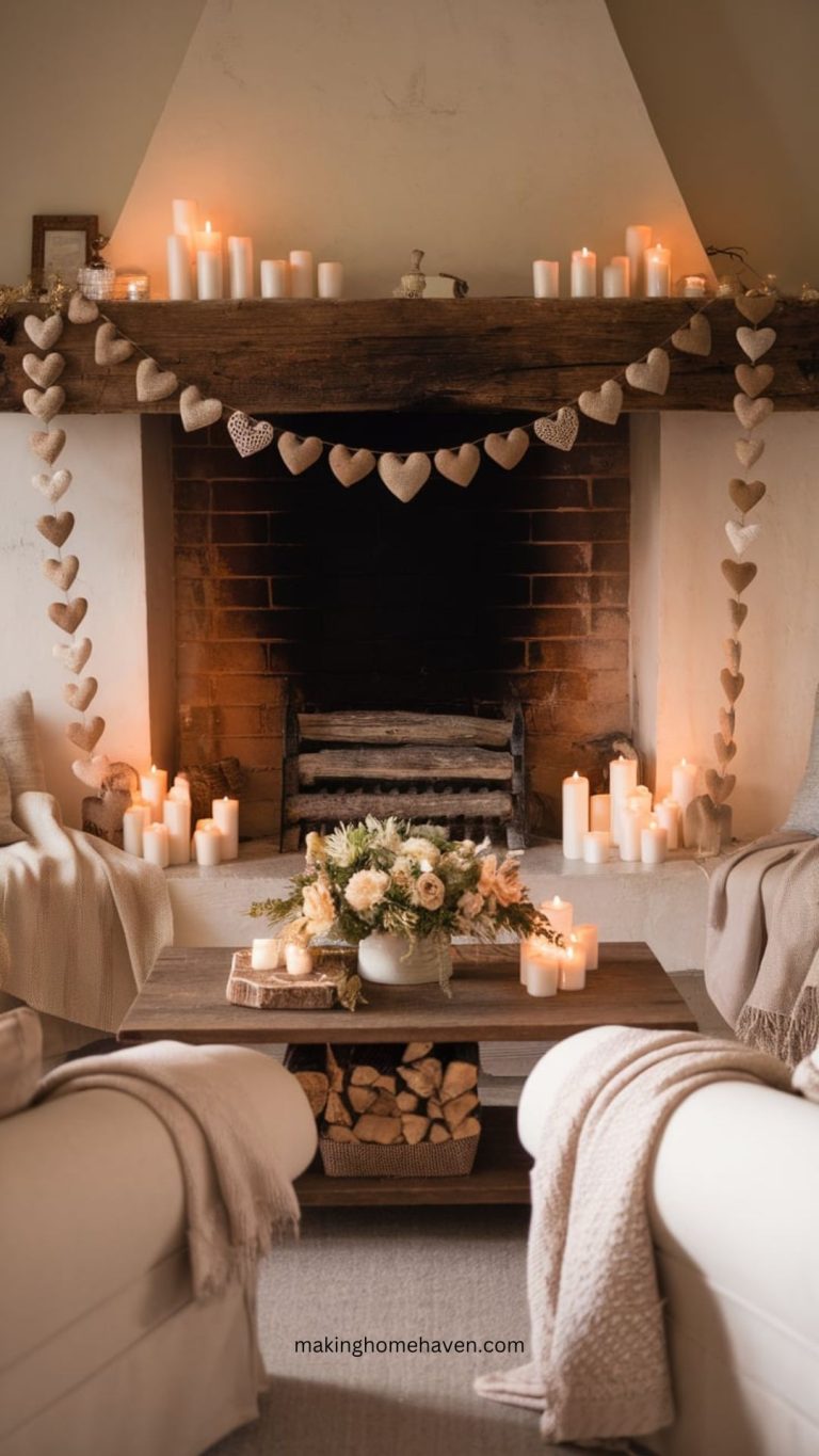 Neutral valentines mantel